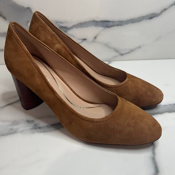 Cole Haan EUC Women's Spiced Brown Suede Block Heel Cassandra Heels Sz 7 Preppy - Picture 1 of 7